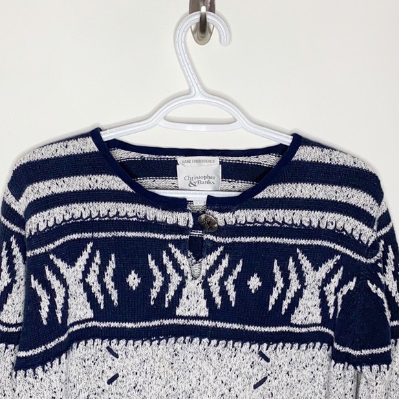 Vintage keyhole button Aztec pattern sweater sz S - Picture 3 of 11